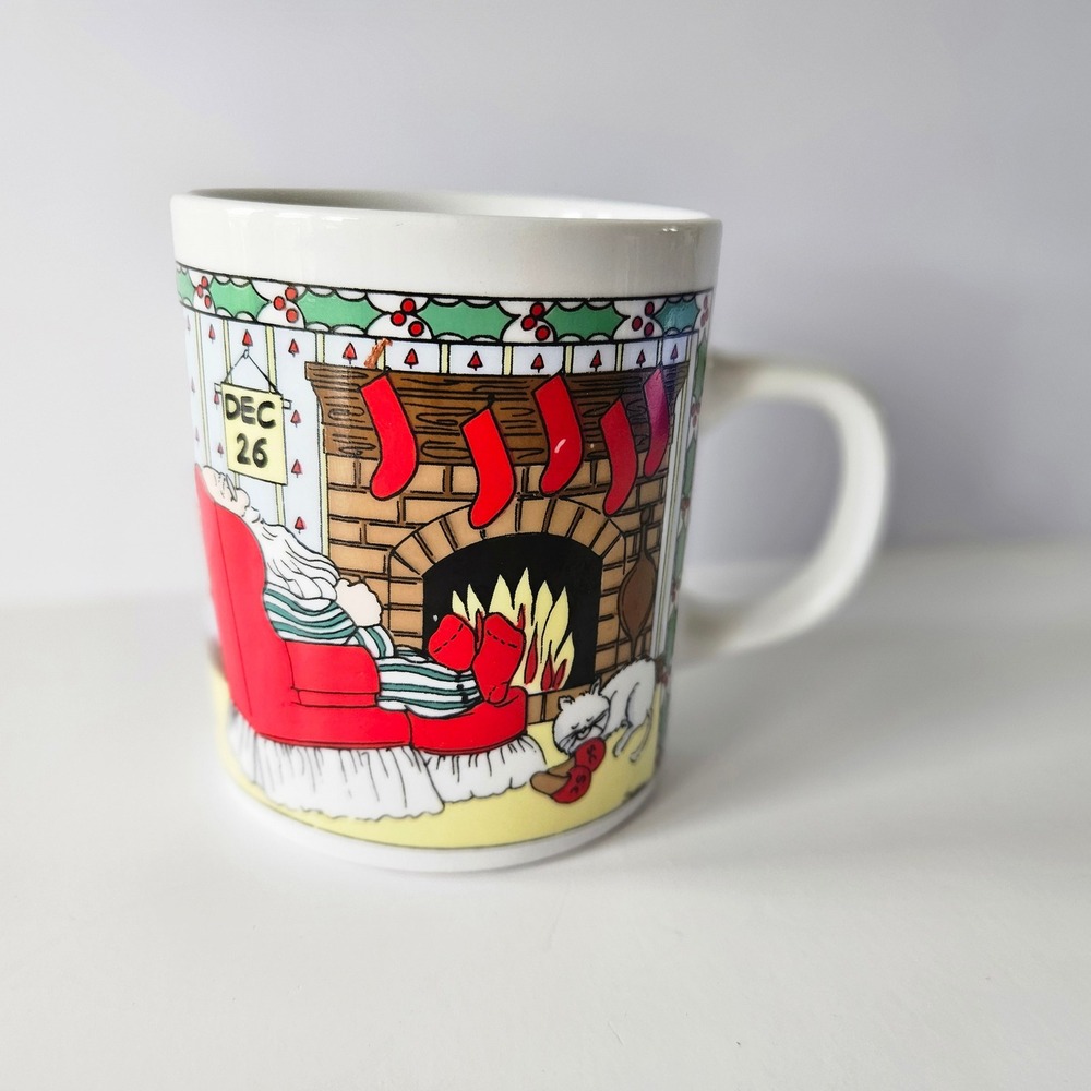 Vtg‎ Gibson Santa's Day of Rest Ceramic Coffee Mug Holiday Christmas Dec 26th